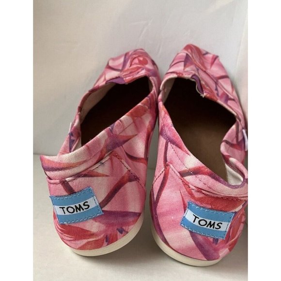 TOMS Pink & Burgundy Bamboo Pattern  womens SZ 10 slip on canvas Shoes WORN ONCE - Picture 2 of 7